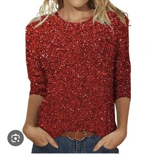Chicos > Red Sequin Sweater 2/ Medium